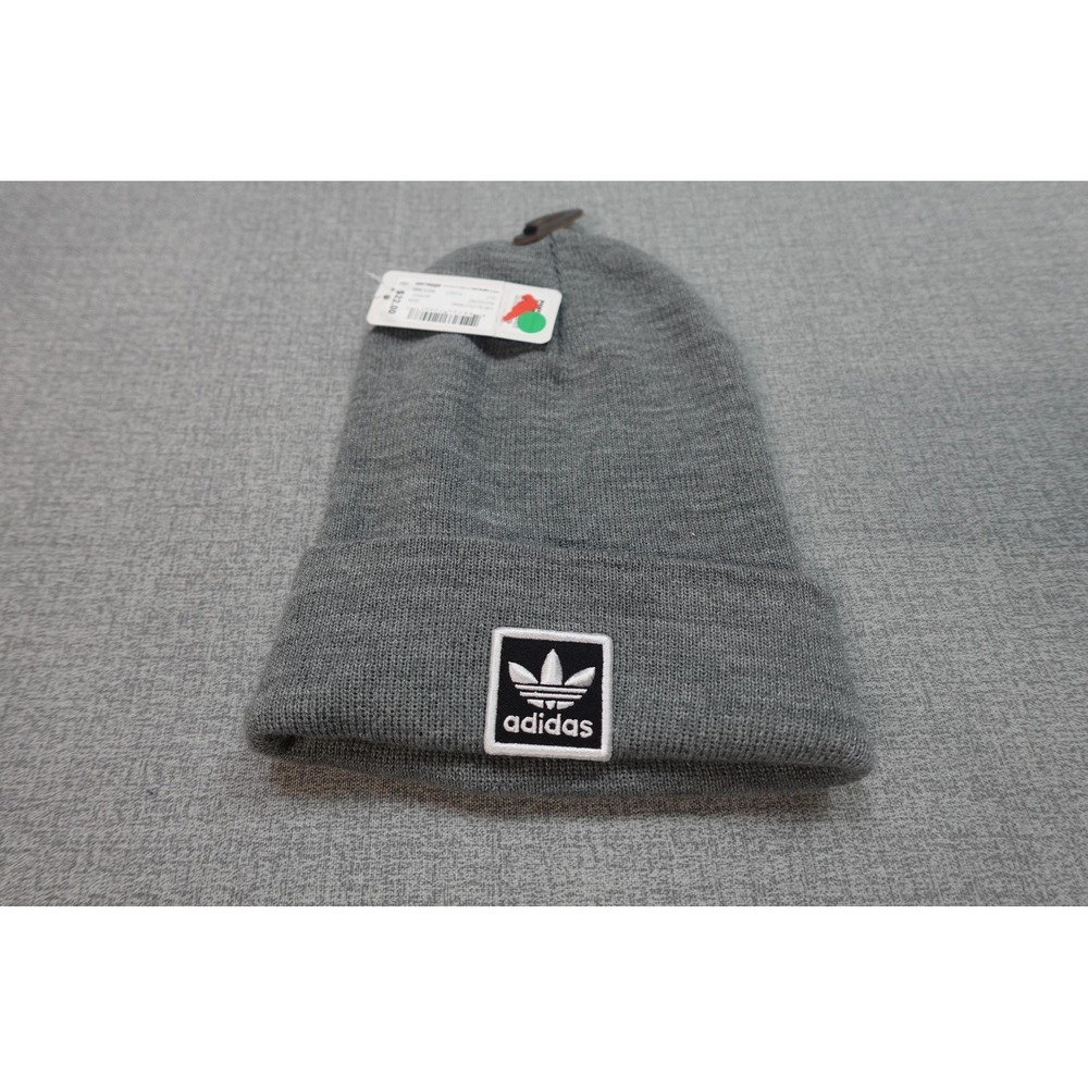 Adidas Beanie Mens One Size Gray UORI Tall Utility Knit Trefoil Logo Winter